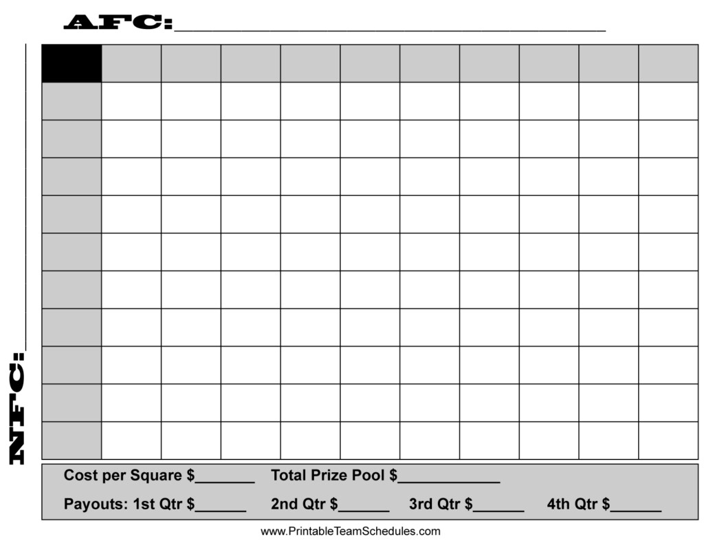 16 Square Football Board Template Super Bowl Squares Printer 