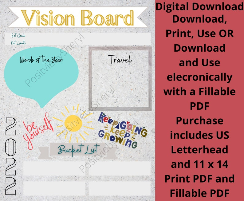 2022 Vision Board Printable PDF Inspiration Goals Setting Etsy Schweiz