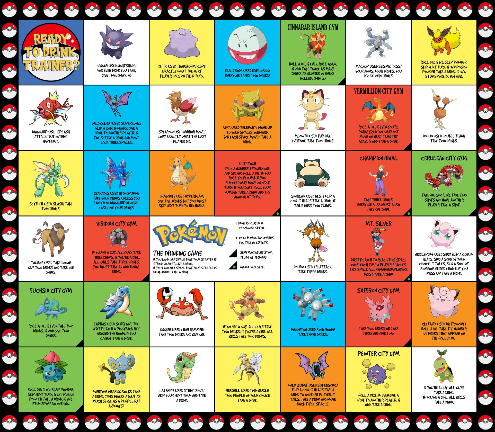 6 Best Pokemon Drinking Board Game Printable Printablee