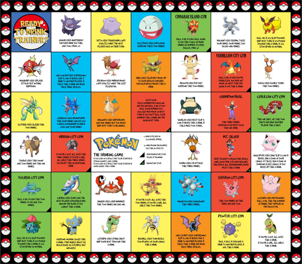 6 Best Pokemon Drinking Board Game Printable Printablee