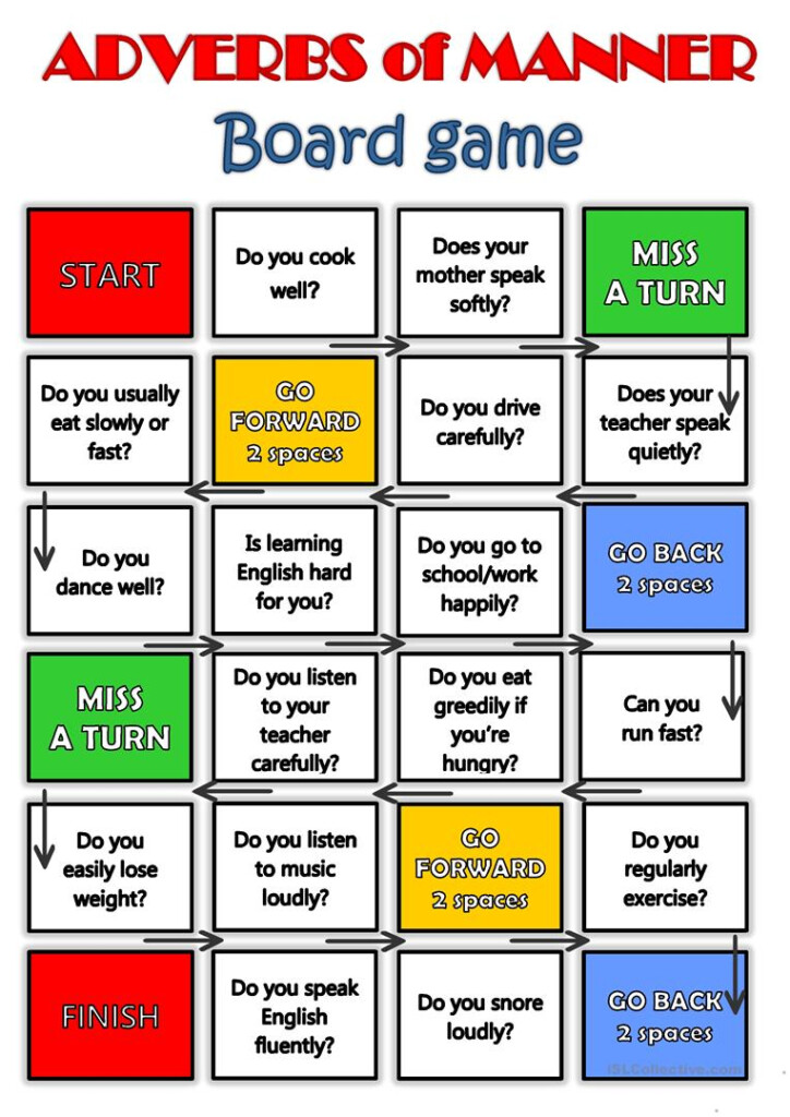 Adverbs Of Manner Board Game Worksheet Free ESL Printable 