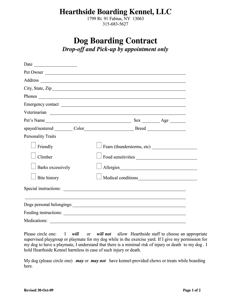 Animal Record Keeping Examples Dog Boarding Fill Online Printable 