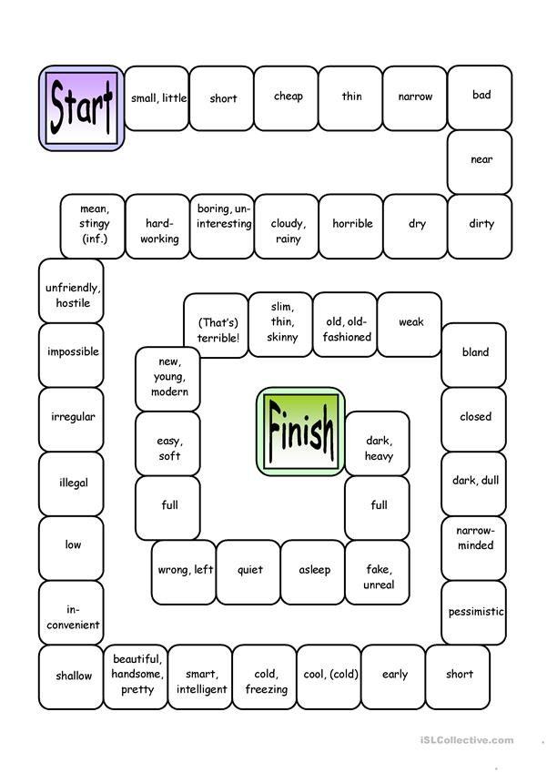 Board Game Opposites Attract Adjectives English ESL Worksheets 