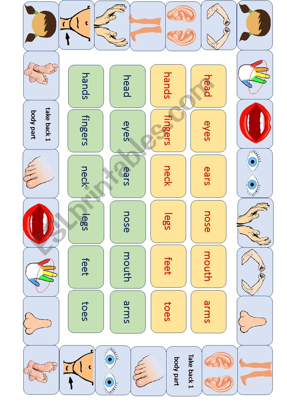 Body Parts Board Game ESL Worksheet By Sheila7687