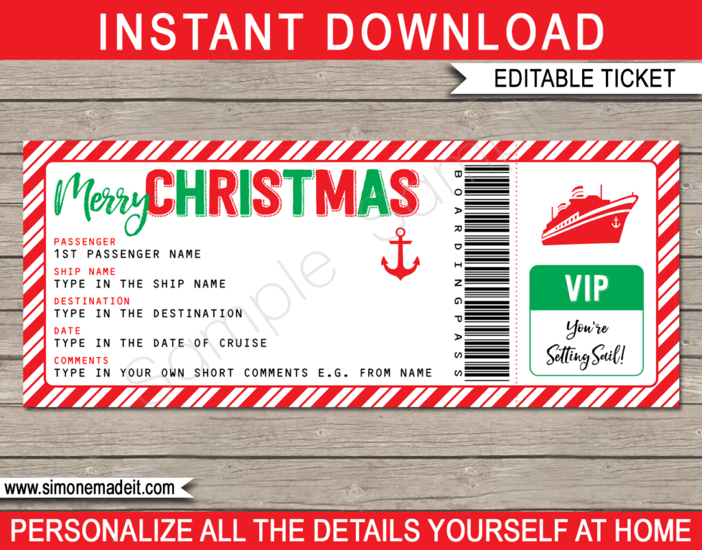 Christmas Cruise Gift Ticket Christmas Cruises Boarding Pass 