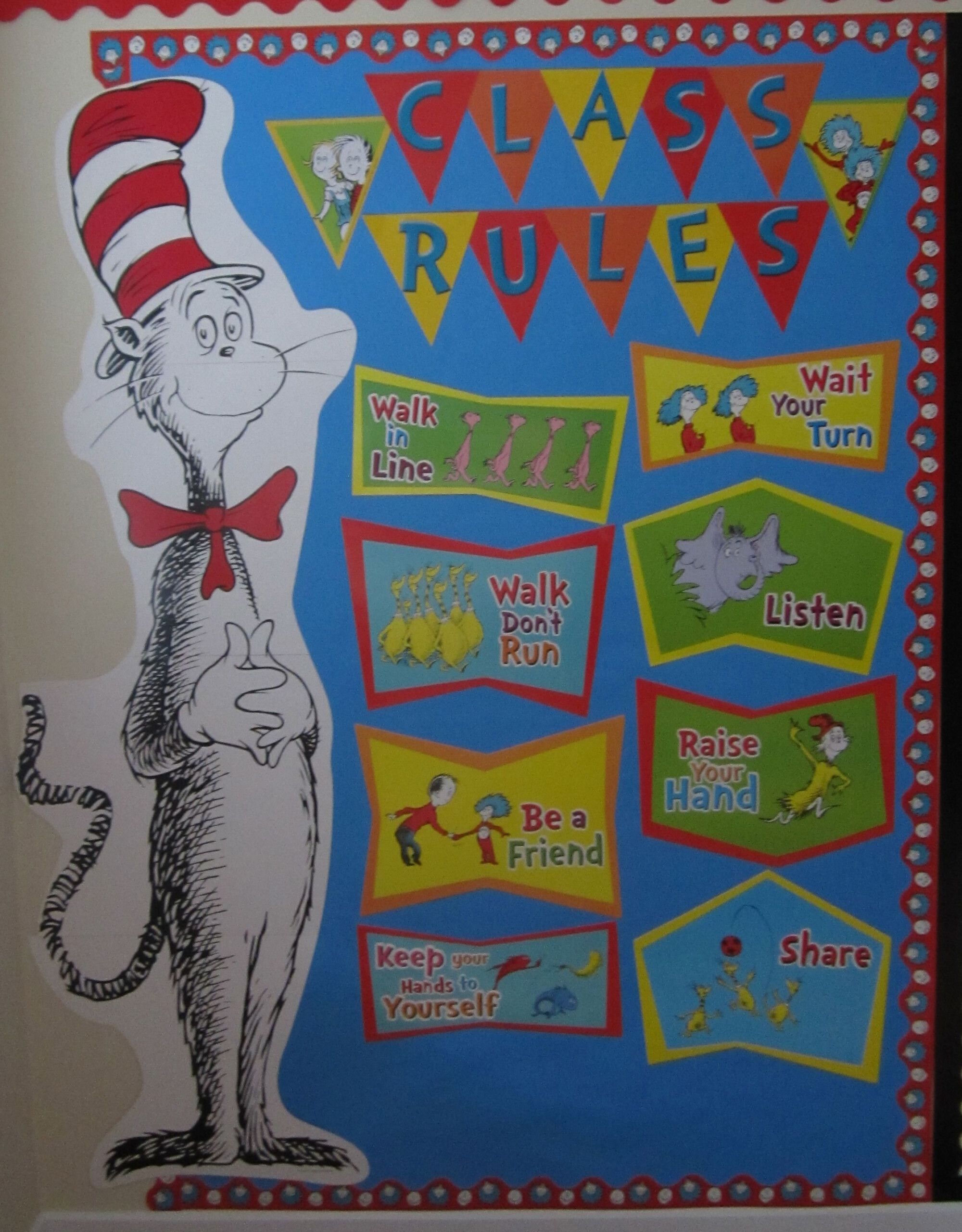 Dr Seuss Class Rules Eureka Cat In The Hat Bulletin Board 