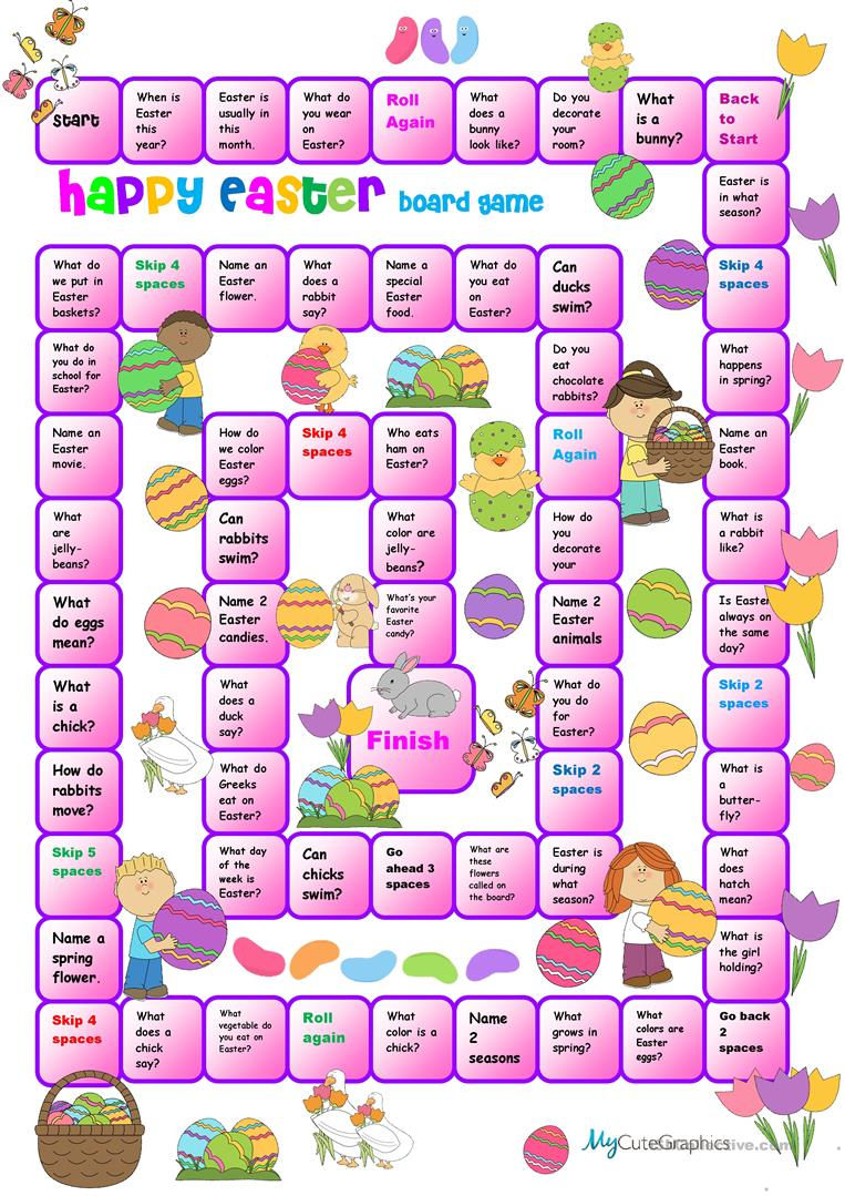 Easy Easter Speaking Activity Boardgme Worksheet Free ESL Printable 