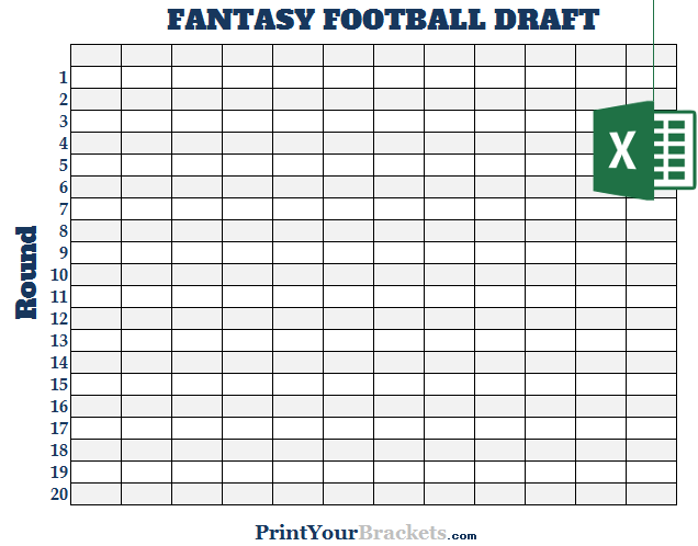 Excel 12 Team Fantasy Football Draft Board Editable