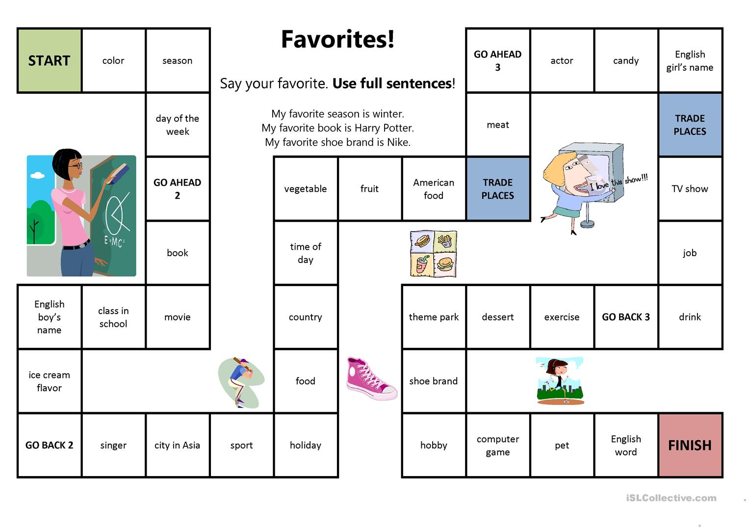 Favorites Board Game Worksheet Free ESL Printable Worksheets Made By 