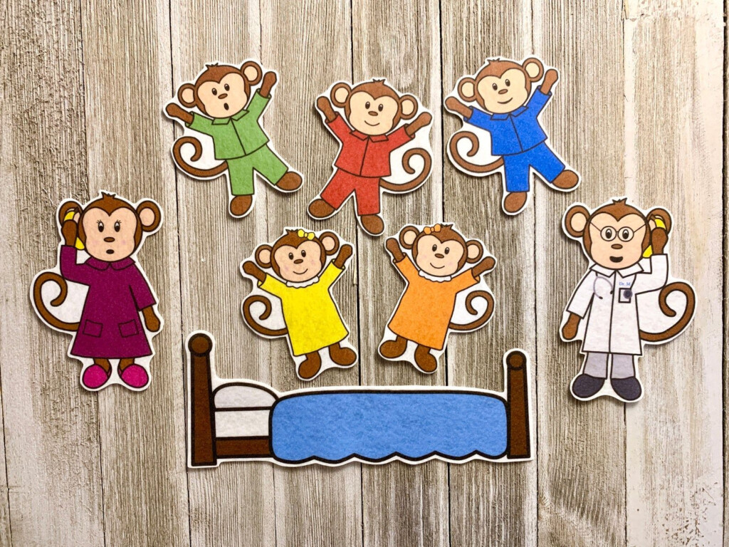 Five Little Monkeys Jumping On Bed Felt Stories Speech Etsy 5 
