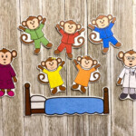 Five Little Monkeys Jumping On Bed Felt Stories Speech Etsy 5