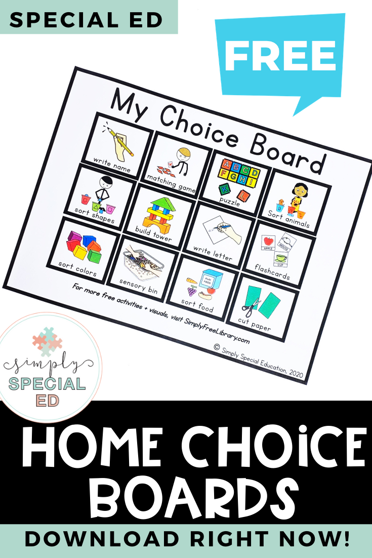 Free Choice Board Printable Distance Learning For Special Education 