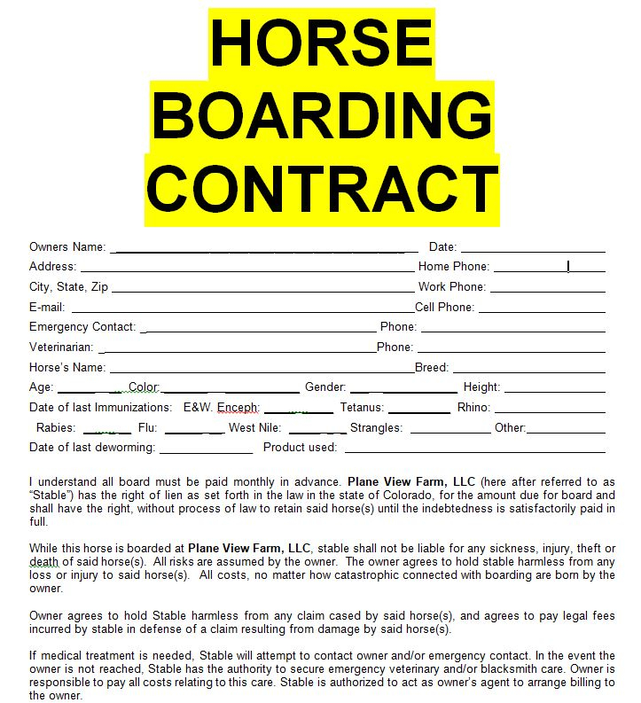 Horse Boarding Contract Sample Template Form In Doc Word Sample 