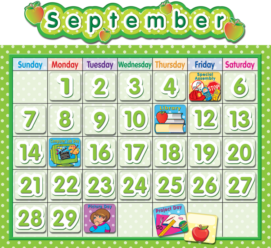 Polka Dot School Calendar Bulletin Board TCR4188 Teacher Created 