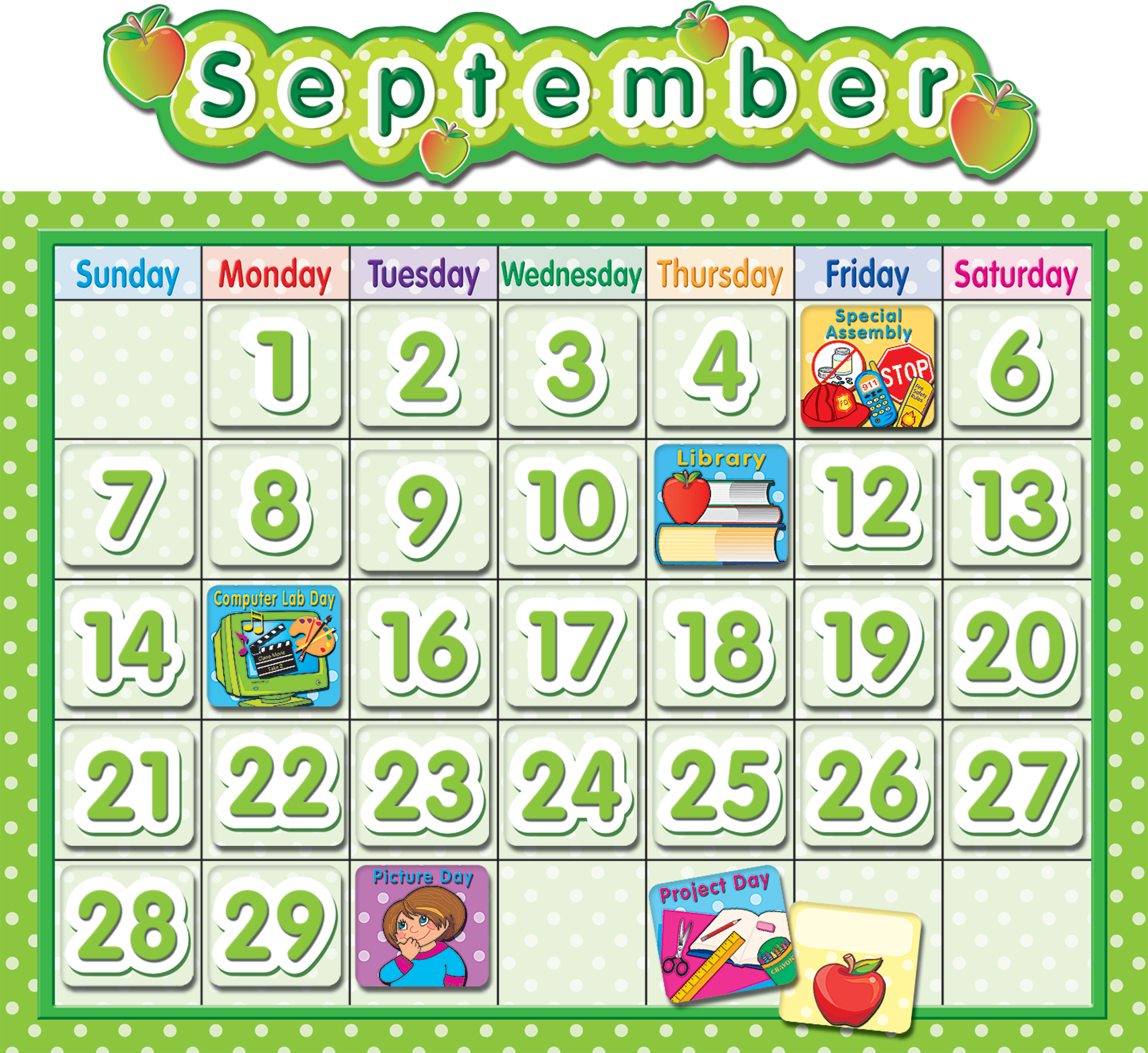 Polka Dot School Calendar Bulletin Board TCR4188 Teacher Created