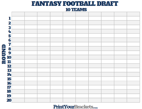 Printable 10 Team Fantasy Football Draft Board FREE