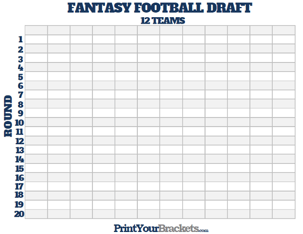 Printable 12 Team Fantasy Football Draft Board FREE