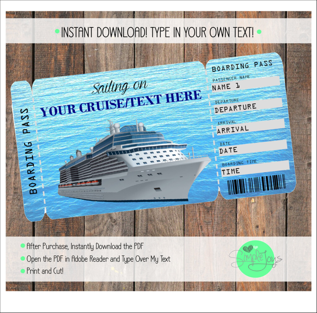 Printable Cruise Vacation Surprise Ticket Boarding Pass