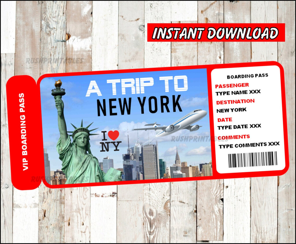 Printable Ticket To New York Boarding Pass Customizable Etsy