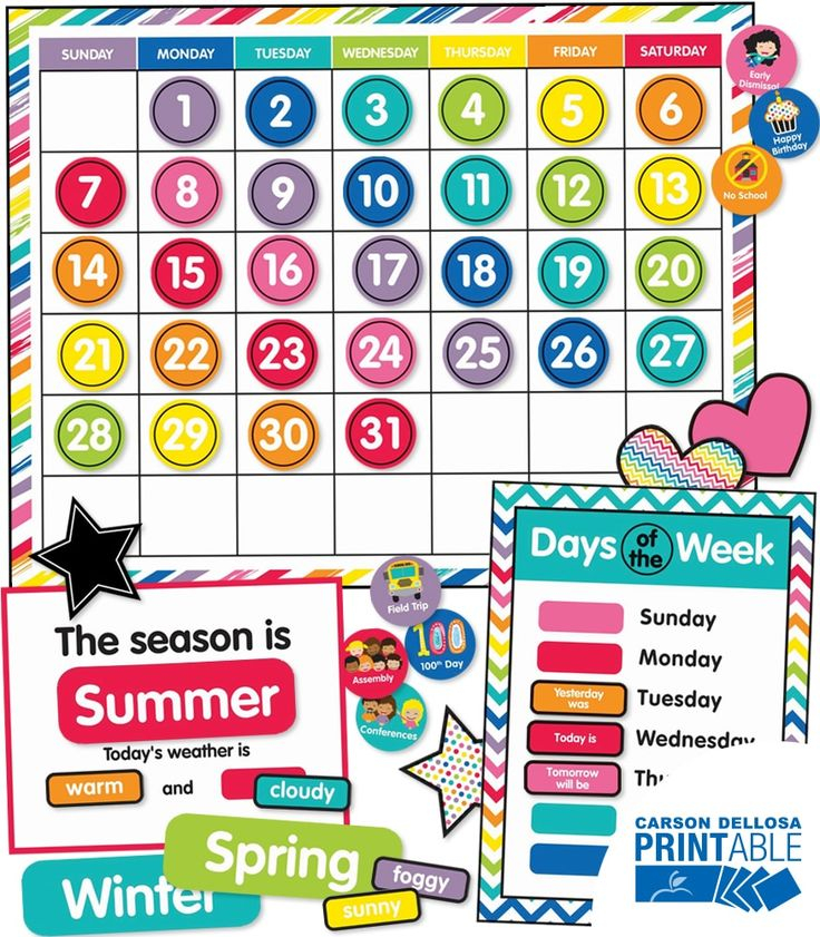 Schoolgirl Style Just Teach Calendar Printable Bulletin Board Set 