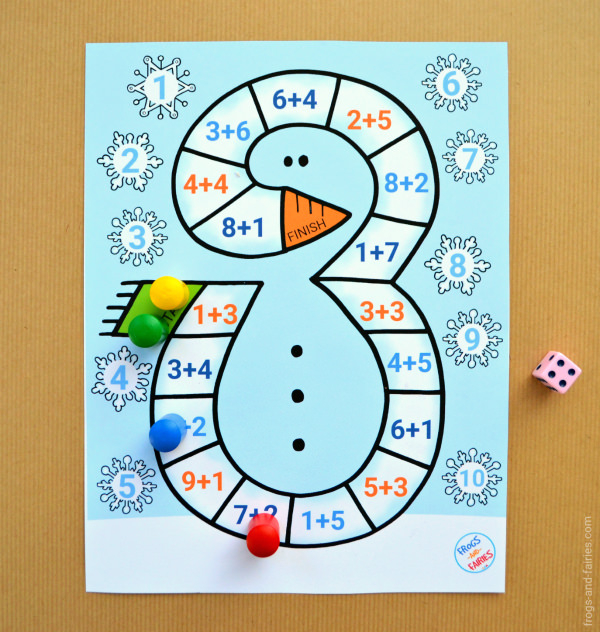 Snowman Addition To 10 Board Game Frogs And Fairies