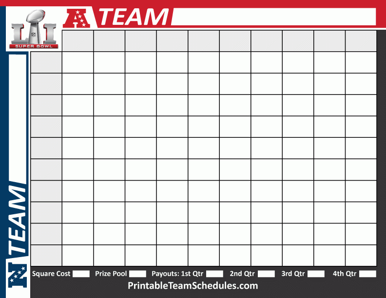 Super Bowl Squares Printable Template Print Here http 