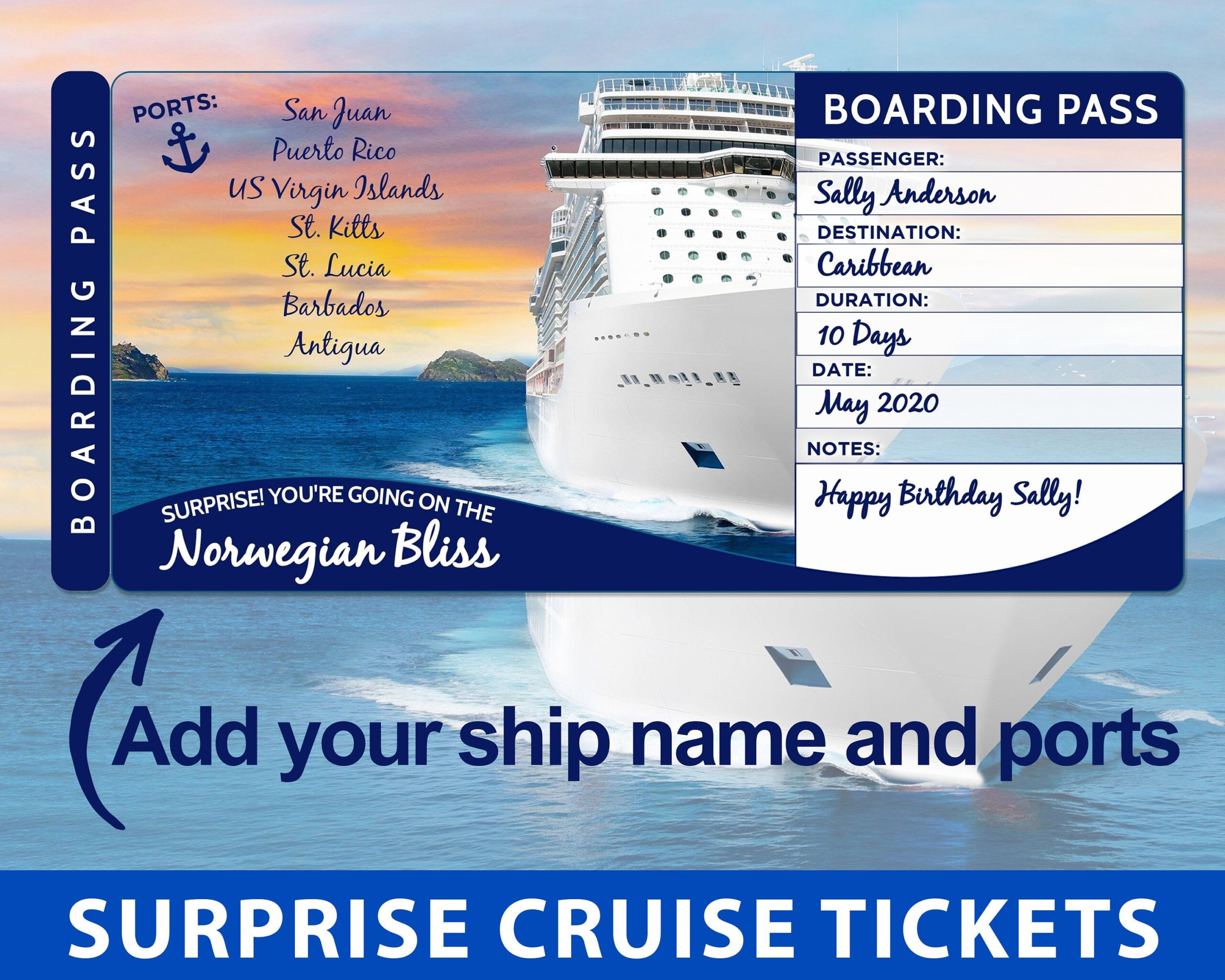 Surprise Cruise Boarding Pass Cruise Tickets Template Etsy In 2021