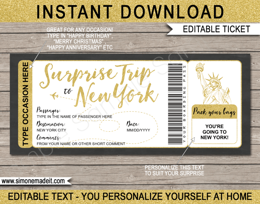 Surprise Trip To New York Fake Boarding Pass Template NYC Trip Reveal