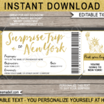 Surprise Trip To New York Fake Boarding Pass Template NYC Trip Reveal