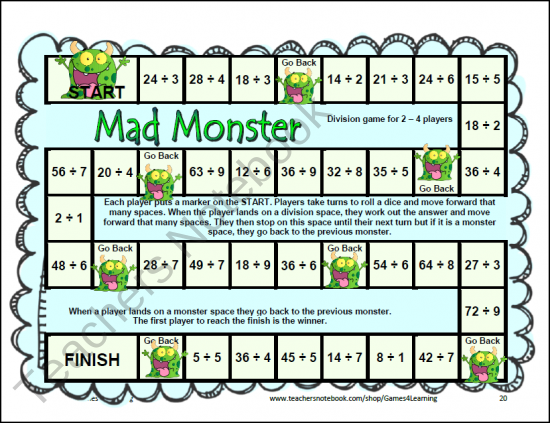 These Monsters Are Cute Cute Cute 12 Printable Division Board Games
