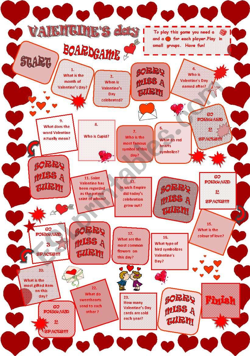 Valentine s Day Board Game ESL Worksheet By Szilvi